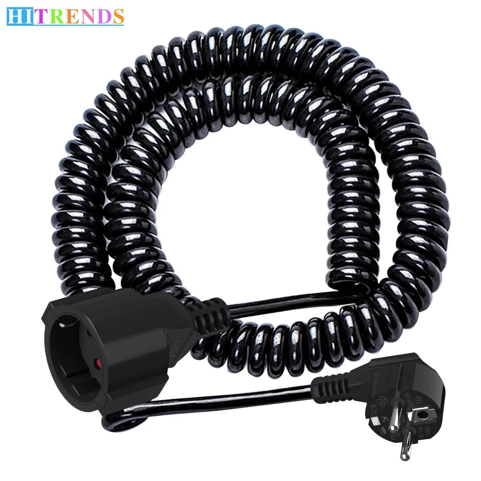 Spina maschio a 2 pin UE da 2/3/5/8/10 m per presa femmina Cavo di prolunga con cavo telescopico a molla in PVC Nero 13A 220 V-250 V
