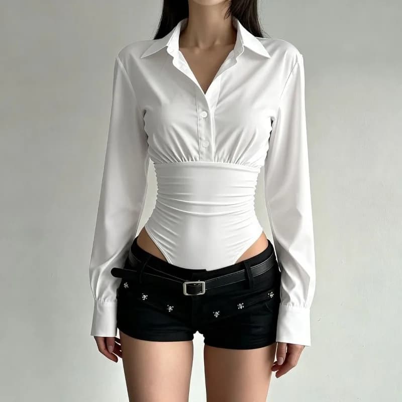 Fashion Summer New sense of design High-end spicy girl Top 3D Simple slim fit shirt versatile long sleeves