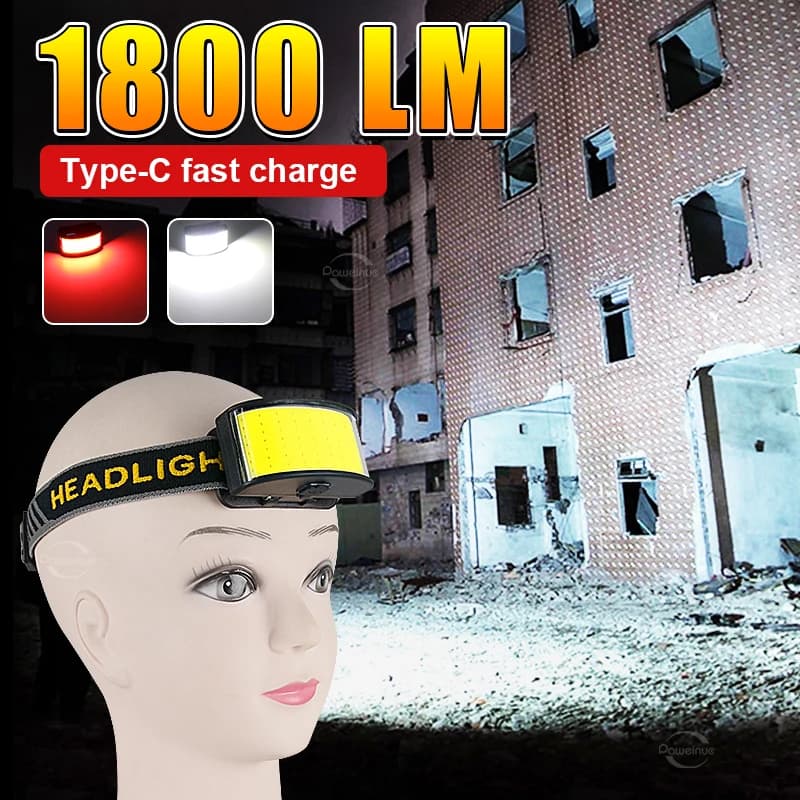 Mini lampada frontale a LED 1800LM USB ricaricabile bianco + luce rossa faro 4 modalità torcia da campeggio lampada frontale batteria incorporata