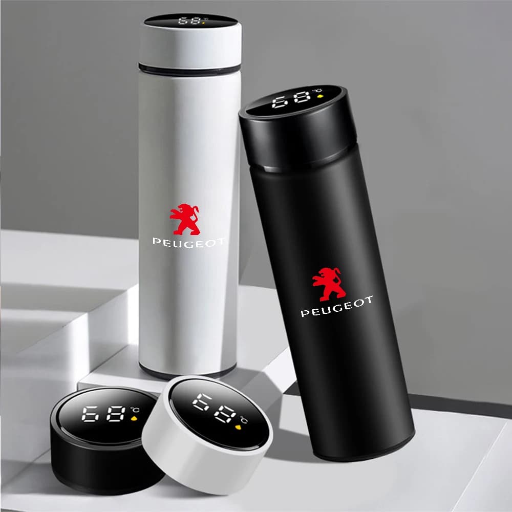 Tazza thermos intelligente con emblema per auto sottovuoto in acciaio inossidabile con display della temperatura per Peugeot 206 207 208 306 307 308 406 407 408