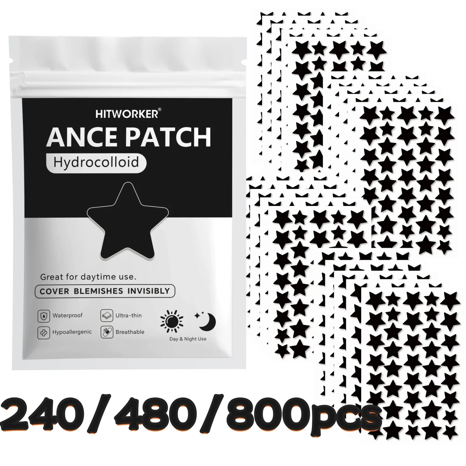 Bulk Pack Black Star Shaped Hydrocolloid Pimple Patches 240/480/800pcs Natural Tea Tree Oil Acne Stickers Invisible Blemish Cove
