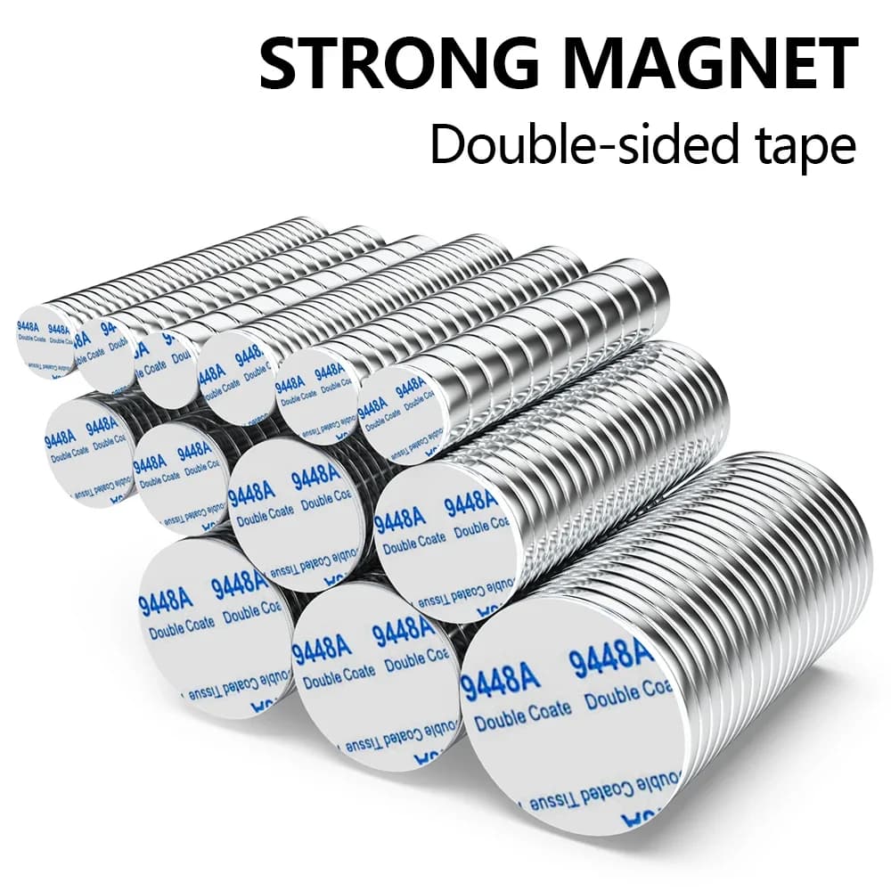 Magnete al Neodimio Super Potente con Adesivo Biadesivo, Magnete Rotondo NdFeB N35, Forte Magnete Permanente per Frigorifero