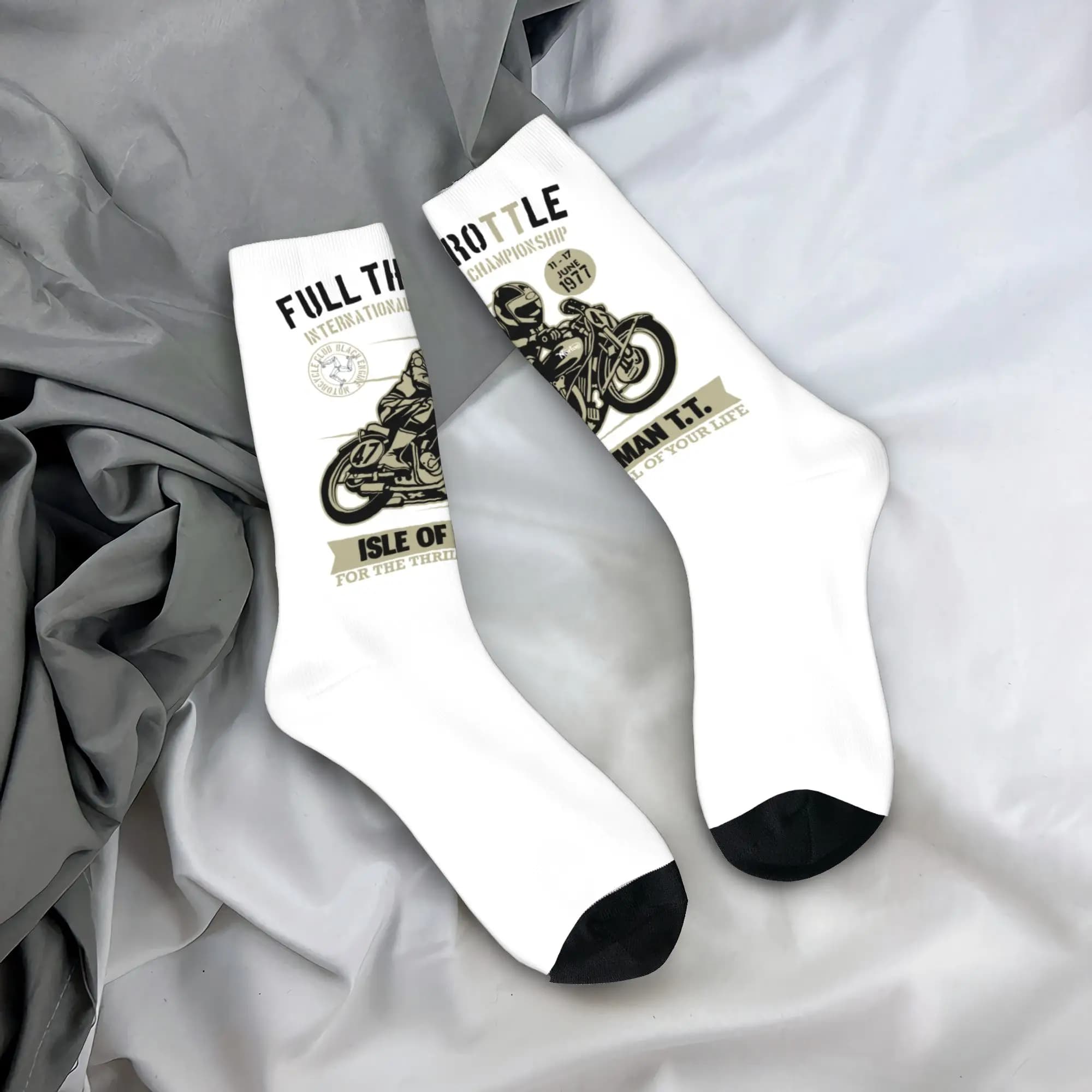 Vintage TT Motorcycle Racer Custom Men Socks, Unisex Socks New Isle of Man For Spring, Summer, Autumn and Winter