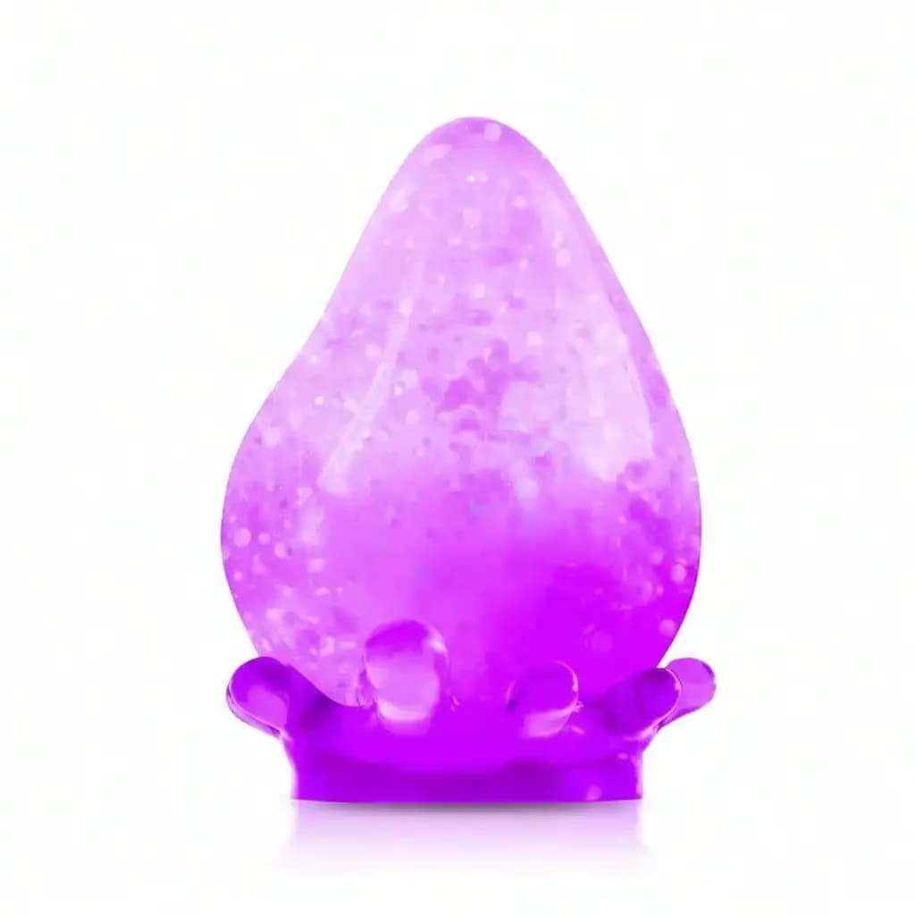 Dreamy Water Drop Squishy Toy Available In Blue Pink Purple Orange Four Color Options Mini Cute Teardrop Shape With Translucent Jelly Like Finish Sparkly Shimmer Inside Soft Velvety Texture Slow Rising Stress Relief Squeeze Toy Soft TPR Decompression