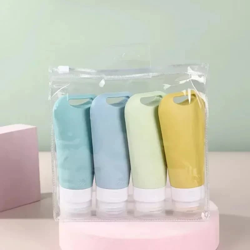 Set di bottiglie dispenser da viaggio in silicone da 4 pezzi, cosmetici, shampoo, gel doccia, lavaggio viso, sapone per le mani, durevole