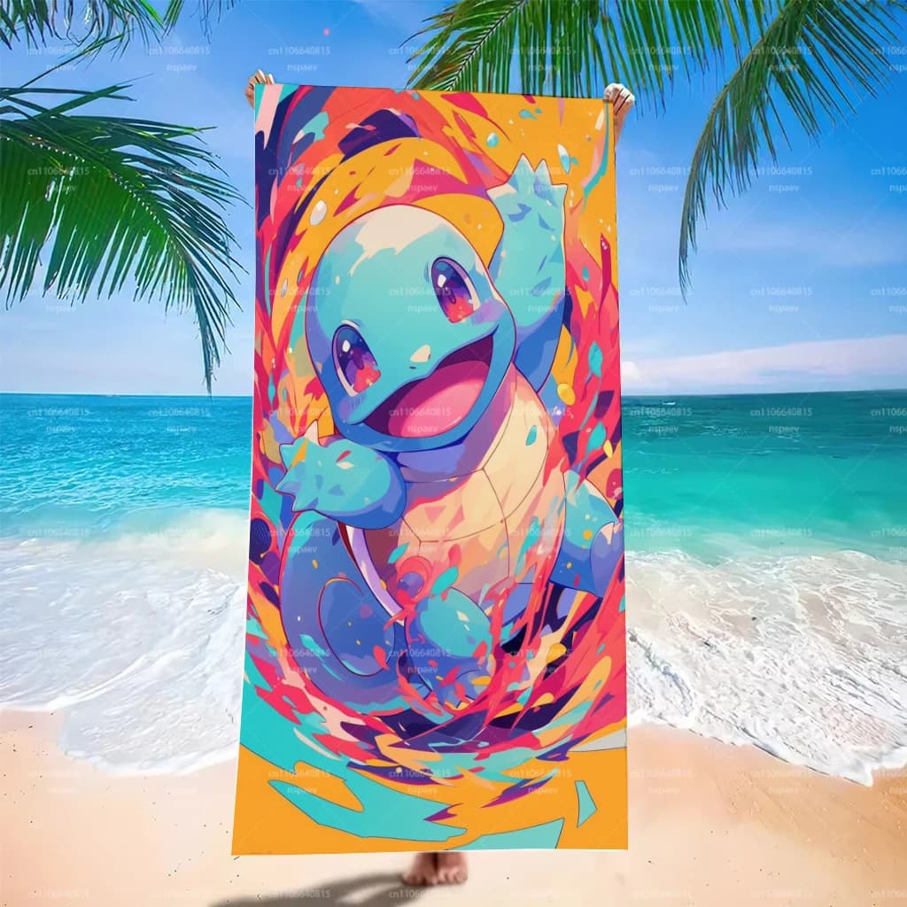 Asciugamano da spiaggia colorato Squirtle Pokemon, design artistico graffiti, asciugamano ultra morbido e leggero per viaggi in piscina