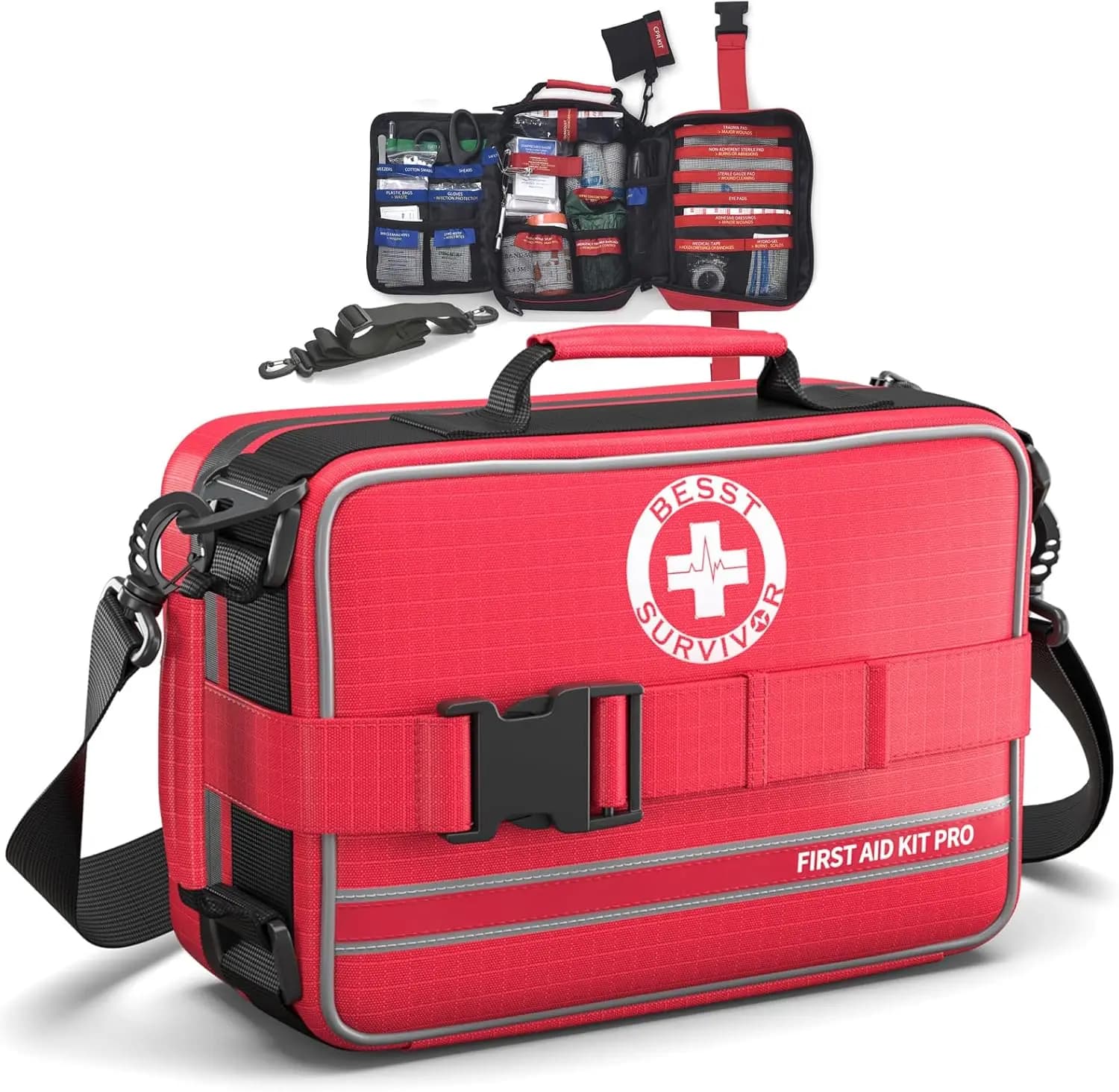 Kit di Pronto Soccorso Premium da 324 Pezzi con Tracolla, Impermeabile per Casa, Auto, Campeggio ed Emergenze all'Aperto