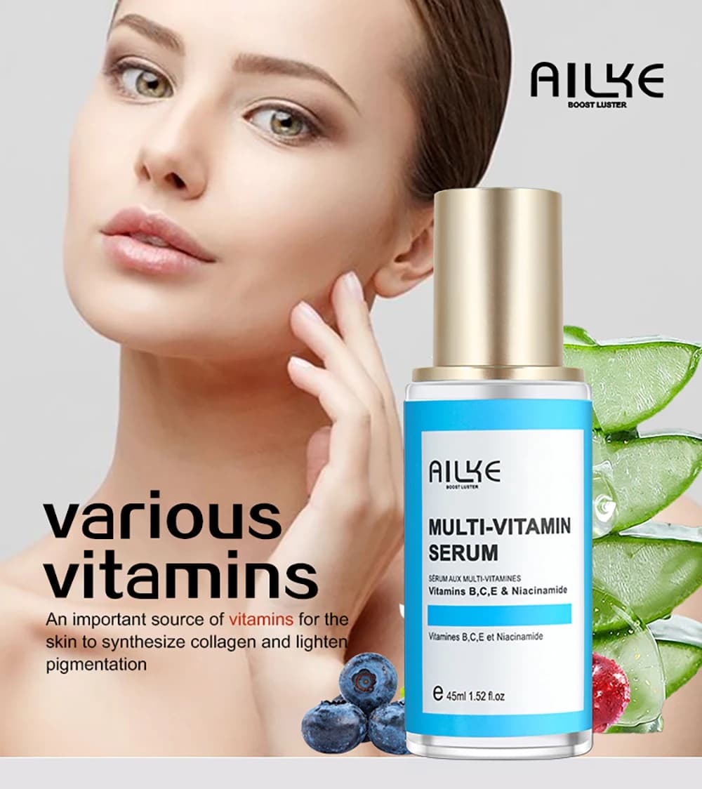 AILKE Siero face multivitamins, brightening, moisturizing, anti-aging and wrinkles, removes dark spots and pigmentation, 45 ml