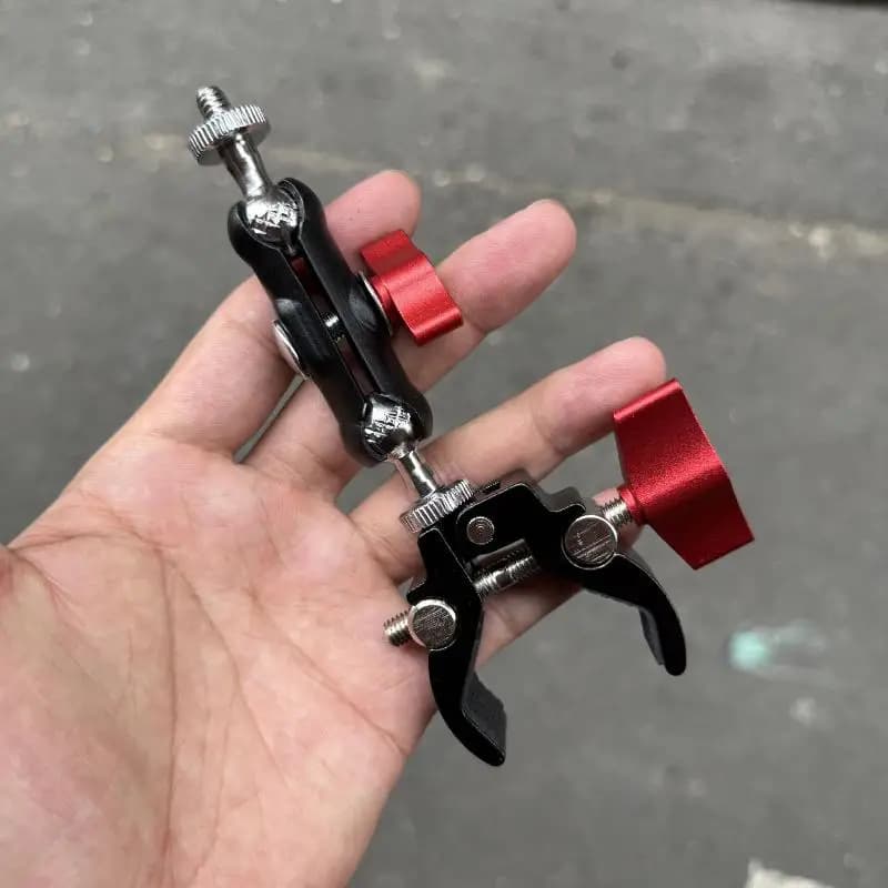 1 set of photo accessories, super metal clamp for camera with double ball head magic arm for phone support with light microphone for monitor