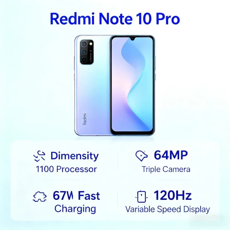 Xiaomi Redmi Note 10 Pro Smartphone 6.6" FHD + 120Hz Display 64MP Tripla fotocamera 67W Carica rapida 5000mAh Batteria Versione globale