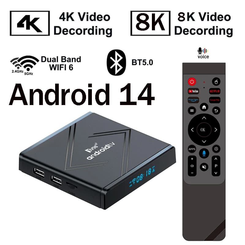 TV98 ATV Pro Plus TV Box HD 8K 4K Dual WIFI 4G 5G BT5.0 Telecomando Vocale Media Player Allwinner H313 Quad Core Smart Android 14 IPTV