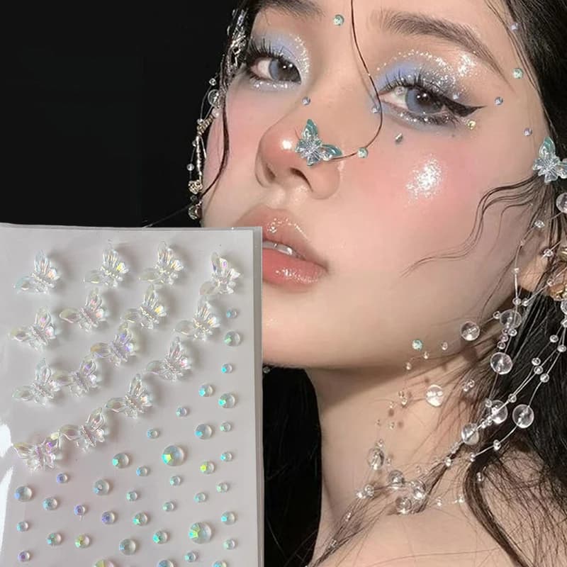 1/6pcs Colorful Butterfly Crystal Patch 3D Face Paste Stage Makeup Acrylic Diamond Stickers Face Jewelry Mermaid Pearl Tattoo