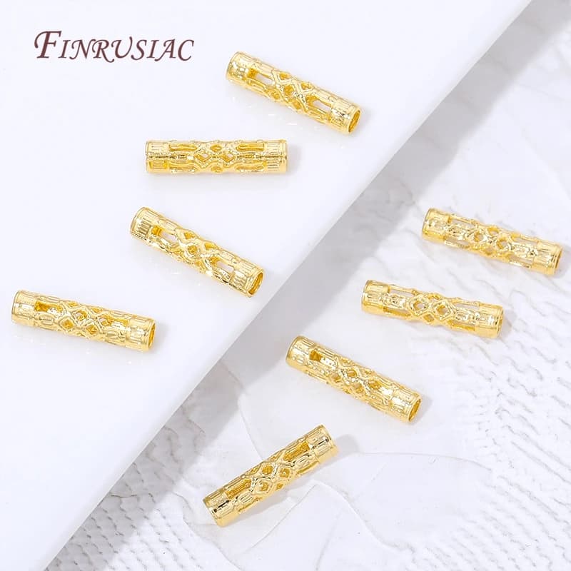 Perline distanziatrici a tubo lungo placcate oro 18 carati, perline cilindriche in filigrana vintage per la creazione di gioielli, bracciali, collane e accessori.