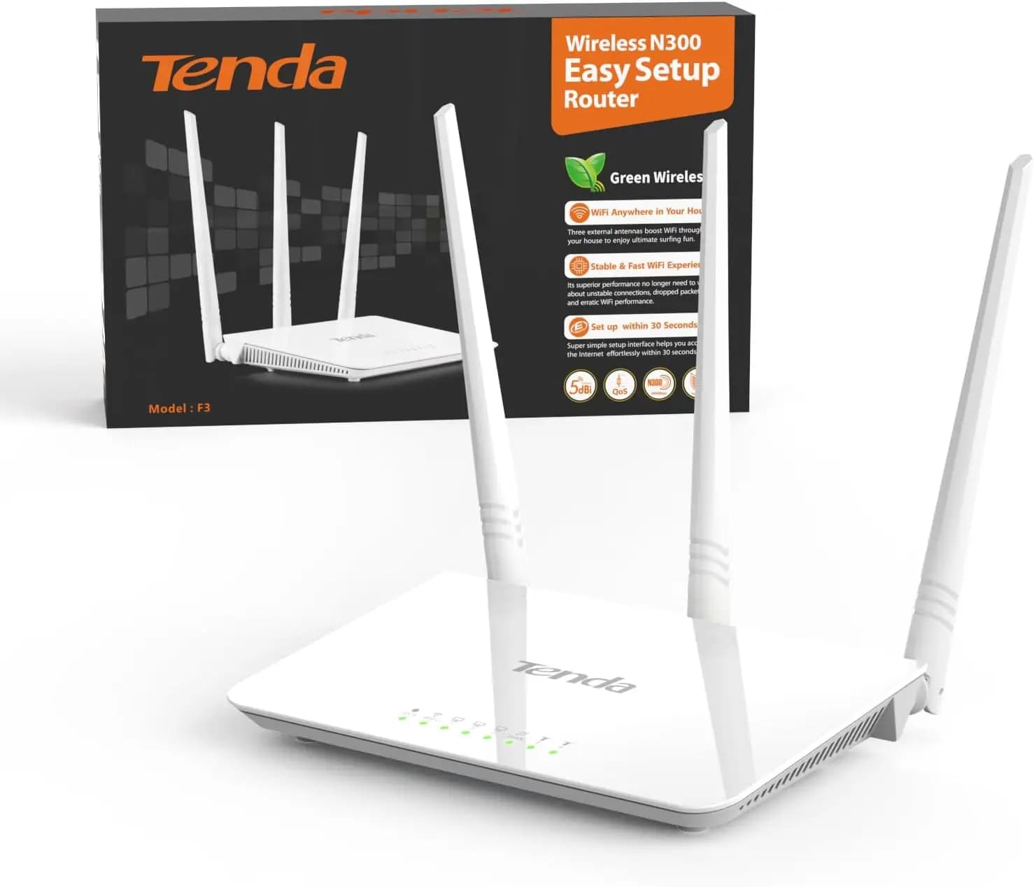 Router WLAN Tenda F3 N300 per connessione al cavo/modem in fibra DSL 3x5dBi antenne esterne 2.4GHz 300Mpbs Mini router Wifi domestici