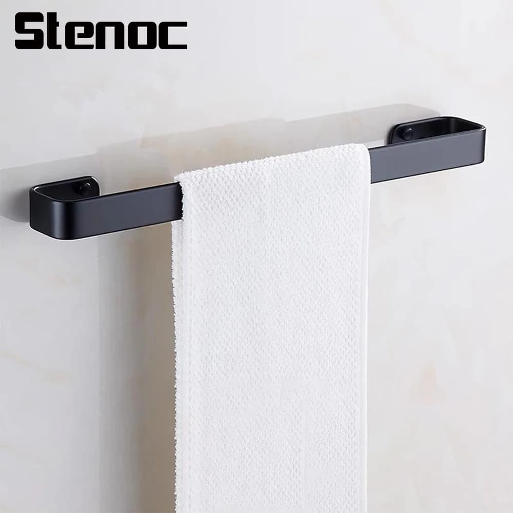 Nero opaco Senza trapano Montaggio a parete 30-60 cm Portasciugamani da bagno Portasciugamani singolo in alluminio Accessori per il bagno Hardware
