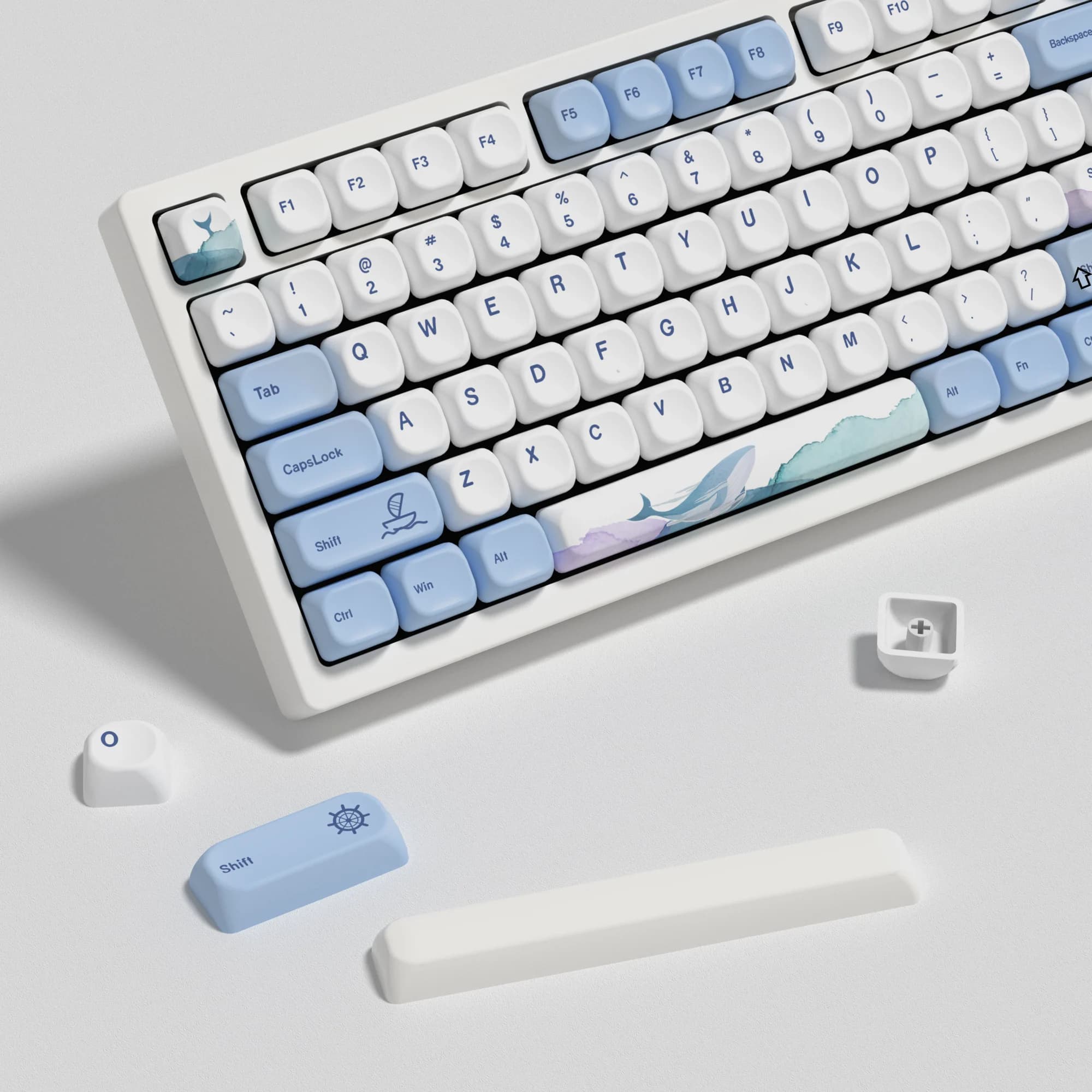 KBDiy Ocean Whale Cute Anime PBT Keycap ISO MAC 7u KOA Copritasti per tastiera meccanica da gioco Aula F75 F99 F108 135 Copritasti Set aula F87 F108 F99 Pro ACE60 ACE68 RAINY75 AK74 gx87 crush80 raven68 mad 60he ajazz