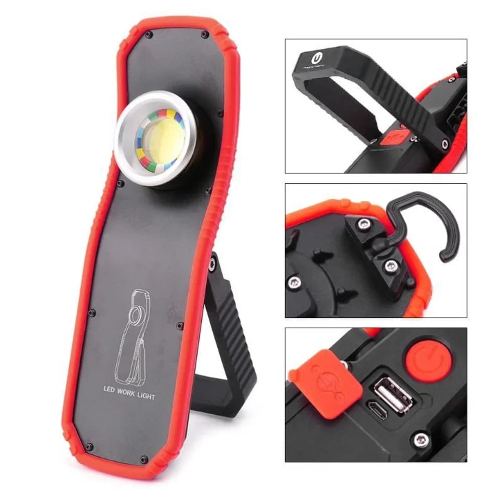 Torcia LED portatile 60W COB Lampada da lavoro magnetica USB ricaricabile con gancio per appendere per lavoro all'aperto Riparazione Campeggio