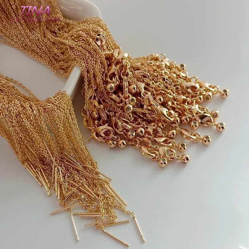 2 pezzi lunghezza 45CM spessore 1MM 14K colore oro rame con fermagli per aragosta catene per collana finite a forma ovale piatta