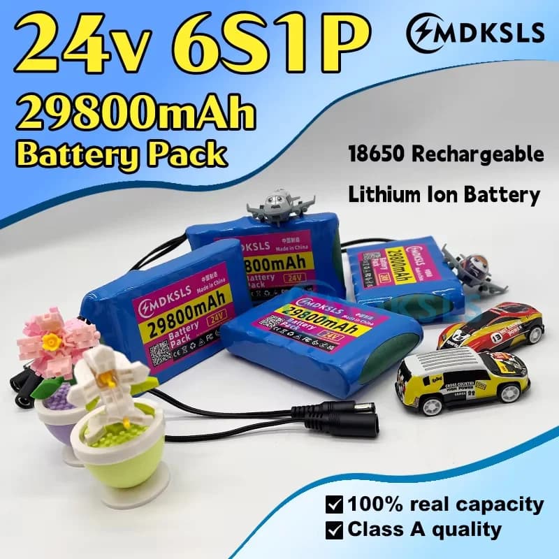 New 24V 6S1P Portable New high-capacity 18650 rechargeable battery lithium-ion DC25.2V 29800mAh monitor camera toy car+charger