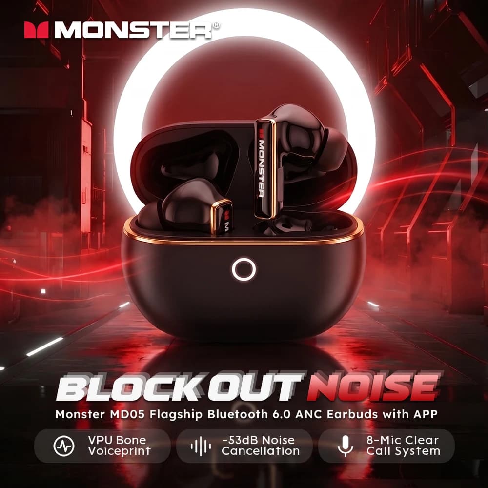 Monster AirStar MD05 53dB ANC Earbuds VPU Bone Conduction Voiceprint Bluetooth 6.0 Earphone Noise Canceling Headphone with 8-Mic