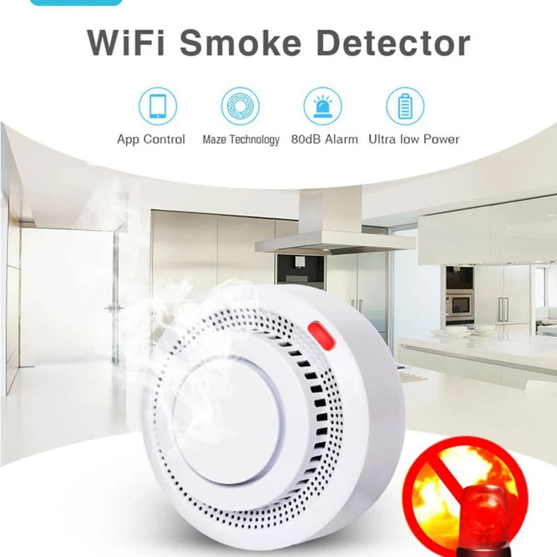 Allarme Antifumo WIFI Tuya Smart, Sensore di Fumo con Suono 85dB, Sistema di Sicurezza, Controllo APP Smartlife