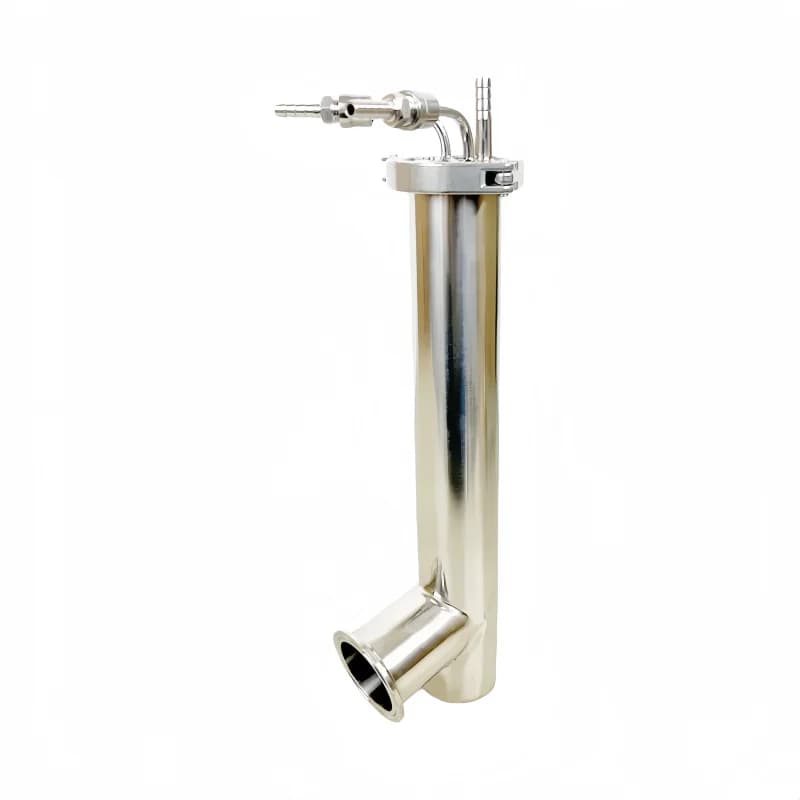 Deplegmatore sanitario/condensatore per distillazione tri-clamp da 2" con bobina inclinata con un'estremità chiusa per birra fatta in casa, riflusso, dimrofondimento