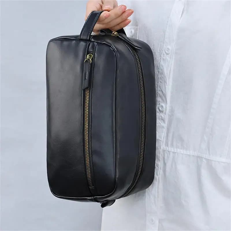 Men's Leather Wash Bag Business Travel Portable Cosmetic Travel Large Capacity Multitasque Design Palmare