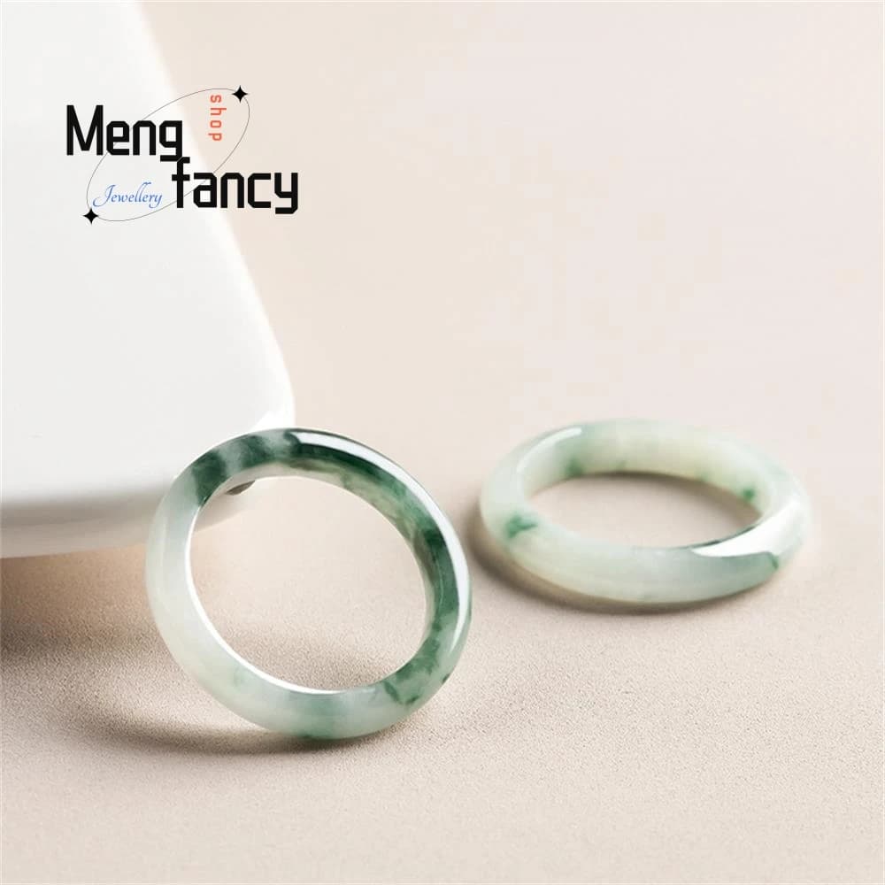 Natural Myanmar A-goods jadeite glutinous Seed Floating Flower Woman Lovers Ring Fine Jewellery Souvenir Best Selling Wedding