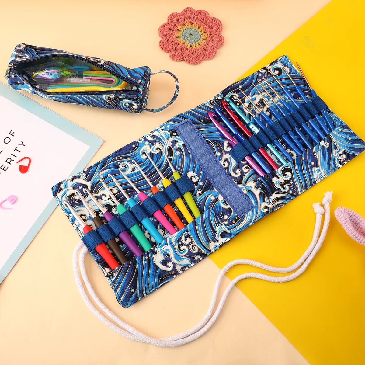 Nuove borse di lana lavorate a maglia portatili vuote Fashine Borsa di stoccaggio di piccoli filati Borse pieghevoli con ganci per strumenti di cucito Accessori Gif