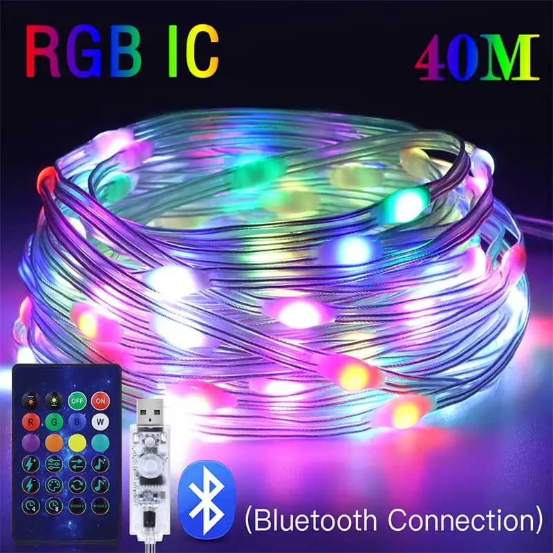 Catena Luminosa LED RGB da 40M, Luci Intelligenti per Esterni, Illuminazione per Feste, IP65, Bluetooth, Lampada Musicale, Luci Fatate per Festività