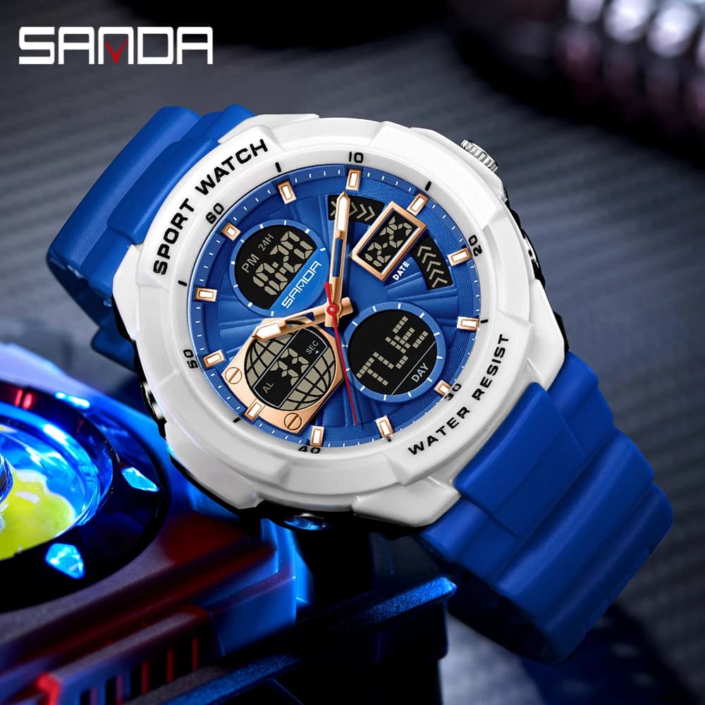 SANDA 2026 Men's Sporty Watch Fashion With Rovescia Account, Waterproof, Alarm Clock, Stopwatch, Multifunction, LED, Digital watch at the Military Quartz