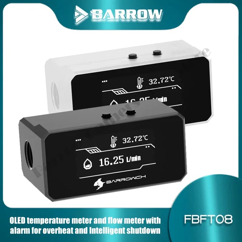 BARROWCH FBFT08, termometro per acqua con display digitale OLED, misuratore di portata con allarme per monitoraggio dell'intelletto regolabile Liquido personalizzato