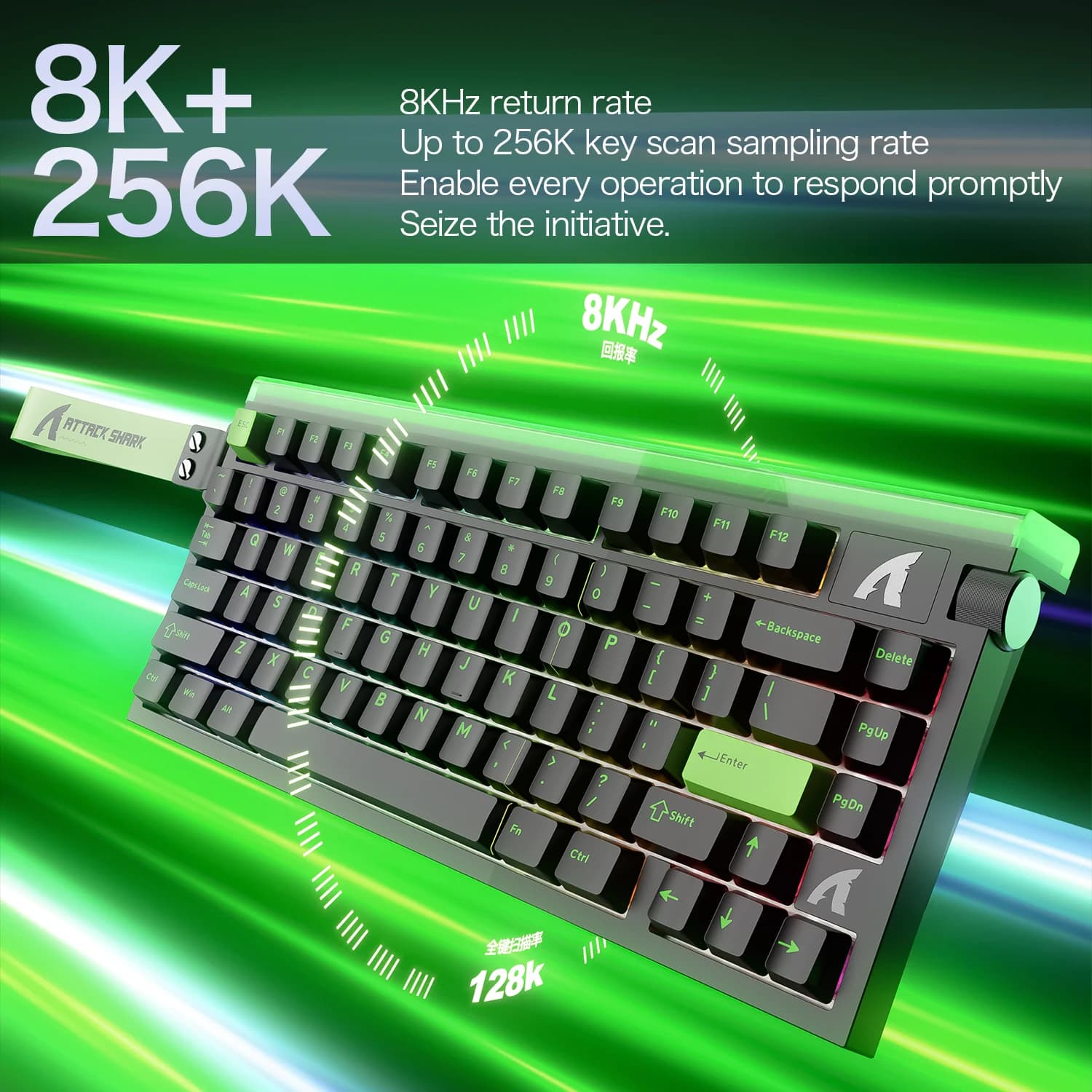 Tastiera Meccanica da Gaming 8K Hz R85HE, Attack Shark RGB con Illuminazione al Neon, 256K, Precisione RT 0.005mm, Connessione Cablata Supporto Web/PC