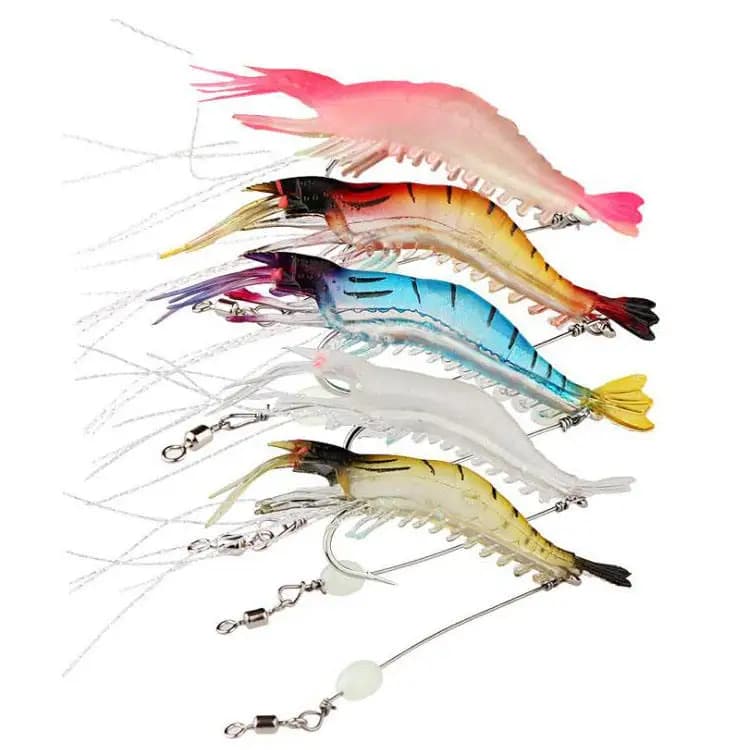 WEIHE 5pcs/1set 9cm/5.2g Luminous Shrimp Lure Soft Artificial Bait with Hooks Fishing Bait Fishing Tackle Fishing Lures