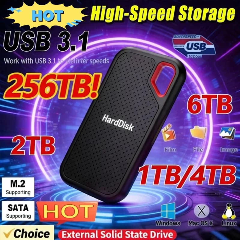 Disco Rigido Esterno Mobile E60 2026 da 256TB 2TB 8TB 128TB 6TB USB 3.1 per Laptop PS5 - Dispositivo di Archiviazione SSD ad Alta Velocità