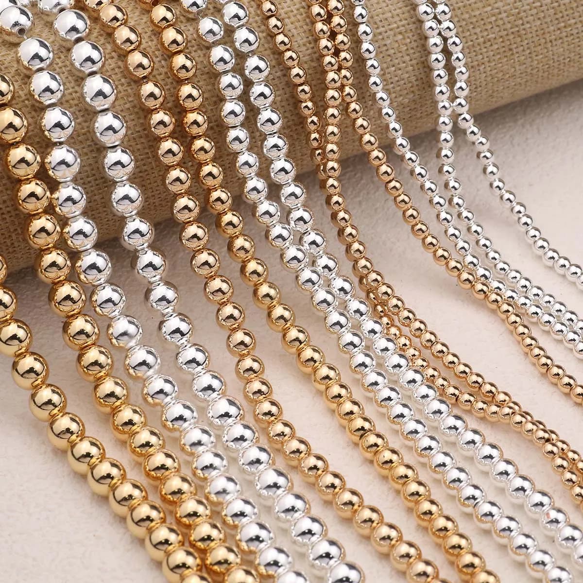 Perline placcate color oro/argento KC in pietra ematite naturale Perline sparse rotonde per la creazione di gioielli Accessori per collane braccialetti fai da te
