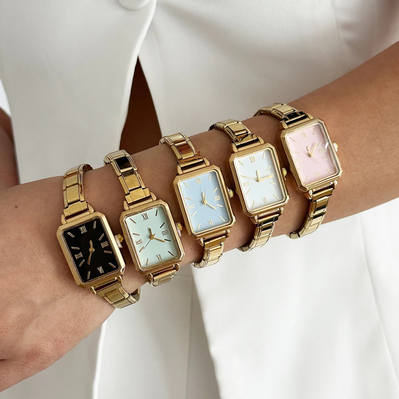 Fashion High Quality Men Women's Stainless Steel Square Round Shiny Zircon Watch Bracelet For Friend Birthday DIY Jewelry Gift