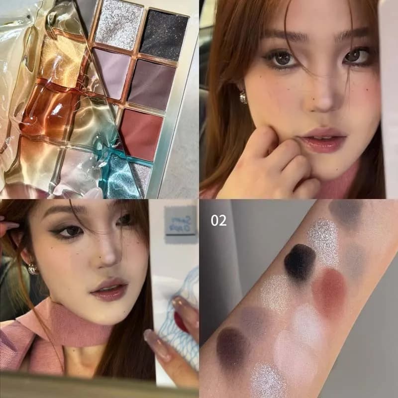 Palette di ombretti Herorange Ripple a dodici colori, tonalità grigio-rosa fumé di alta gamma, tonalità terrose delicate e versatili, finitura opaca e liscia, riflessi perlescenti fini e brillanti, chiare e dinamiche, con un effetto a strati, perfette per il trucco quotidiano e per creare un look occhi attraente in una sola palette.