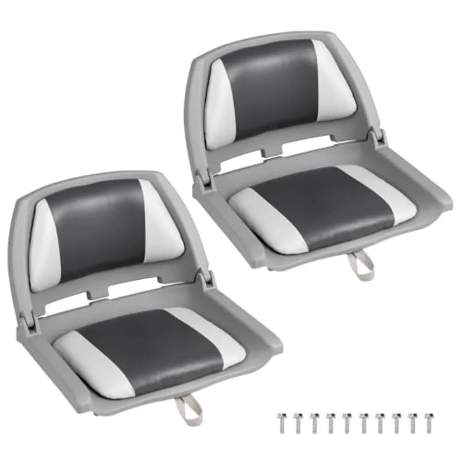 Boat Seats, Molded Low Back Fishing Boat Chairs, Marine-Grade PVC Cushion Pad for Back and Seat, 5 Bolts Included, Flip-up Jon