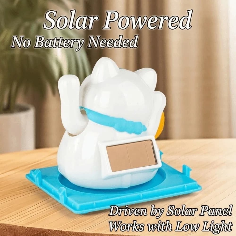 Gatto della Fortuna Maneki-neko Luminoso a Energia Solare, Statuetta in Plastica con Mano che Saluta, Ornamento da Scrivania, Decorazione per la Casa