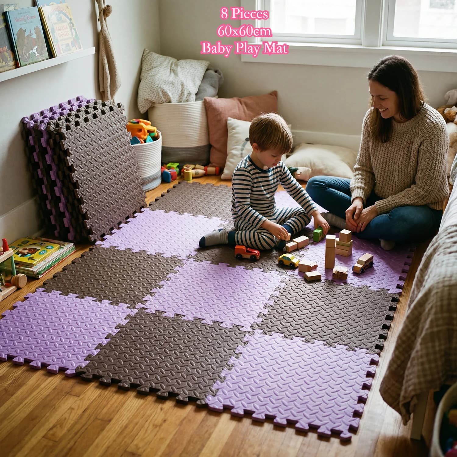 Set of 8 Carpets for Children 60x60cm, Thickness 1cm, EVA Foam, Soft Puzzle Mat for Catch, Carpet for Activities and Gym