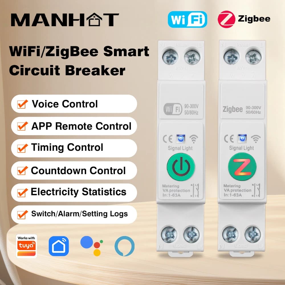 Tuya WIFI Smart Circuit Breaker 1P + N Overvoltage/current/feeding protection Subtension protection Remote voice control switch