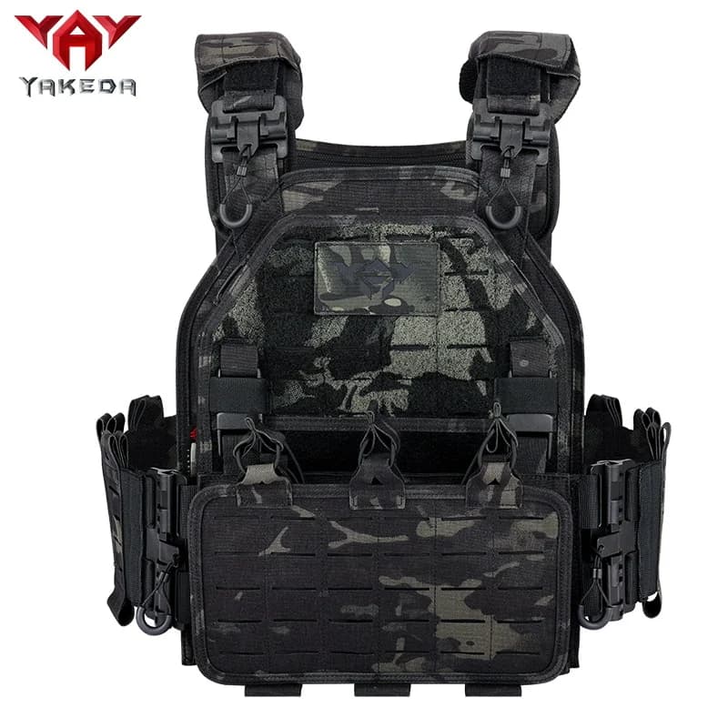 YAKEDA Gilet tattico leggero da combattimento a sgancio rapido 1000D Nylon Molle Chaleco Tactico Nero