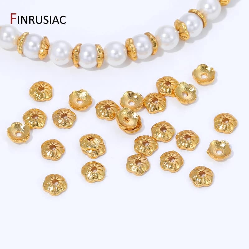 Tappi per perline piccole da 4 mm in ottone placcato oro 18 carati per la creazione di gioielli, tappi terminali a forma di fiore per accessori fai da te per collane e bracciali