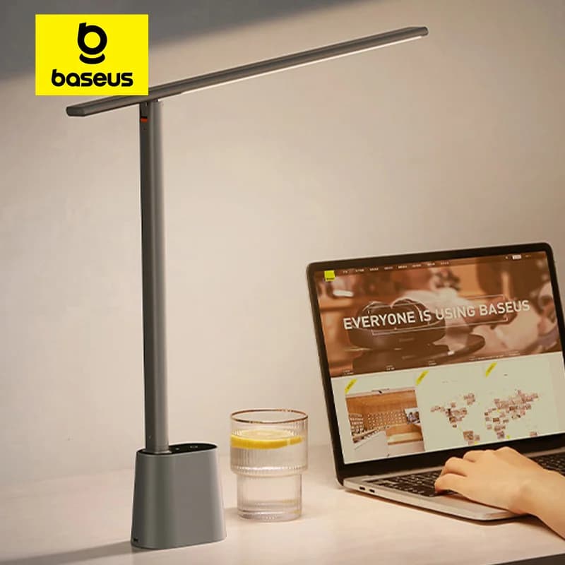 Baseus LED Desk Lamp Eye Protection Studio Dimmable Office Lamp Folding Table Lamp Intelligent Adaptable Brightness Reading Lamp on Bedside Table