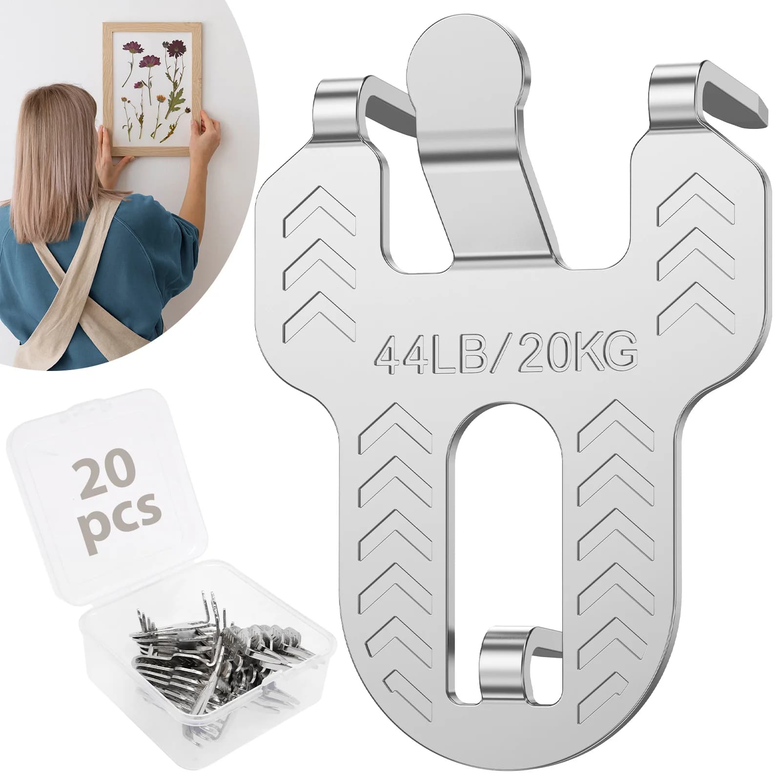 20 Pcs Claw Picture Hangers for Drywall No Damage Wall Hooks for Picture Frames Art Posters Photos Paintings & Mirrors