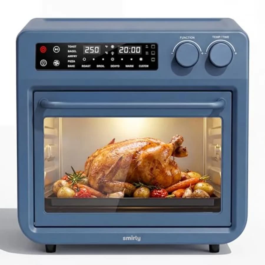 Forno elettrico digitale multifunzione per uso domestico, in acciaio inox con finitura blu, forno da appoggio a convezione da 25 litri, 10-in-1