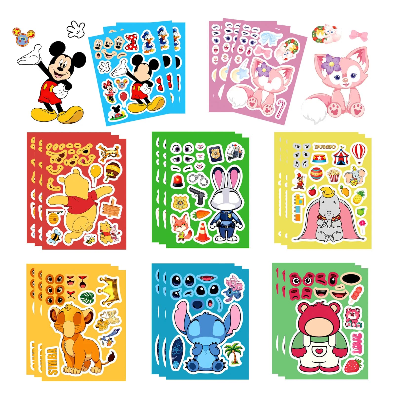 8/16 Lenzuola Disney Cartoon Zootopia Topolino Puzzle Adesivi Make-a-Face Divertente Decal Assemblare Puzzle Regalo Dei Bambini Giocattolo