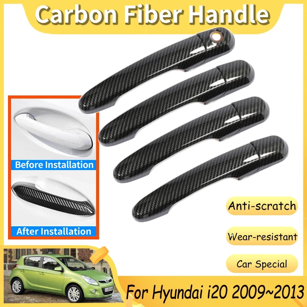 for Hyundai i20 MK1 P8 2009 2010 2011 2012 2013 Carbon Fiber Chrome Car Door Handle Cover Trim Anti-scratch Stickers Accessories