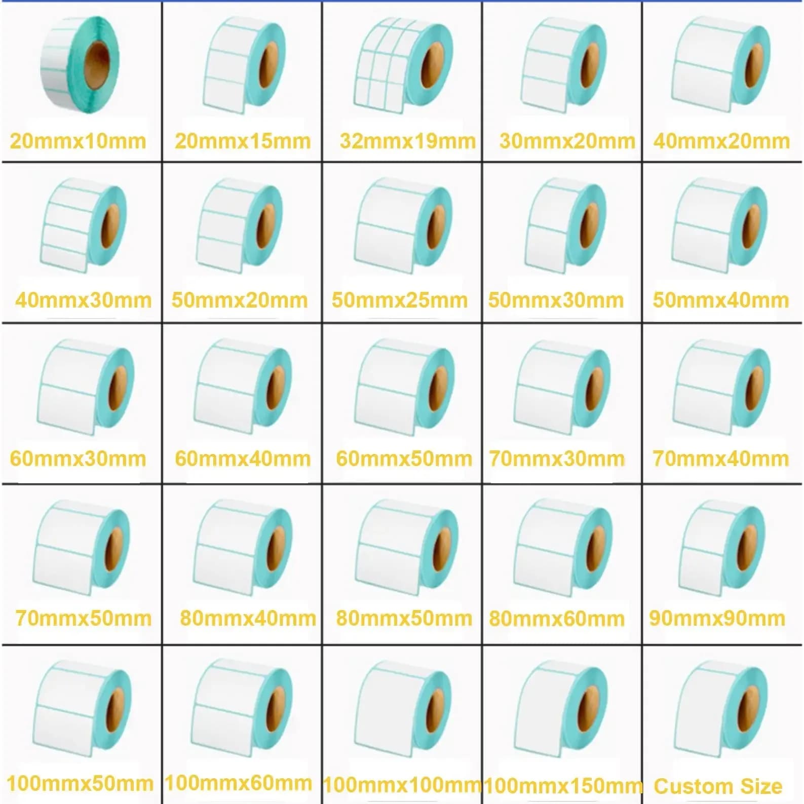 Etichetta termica multi-dimensione da 20-50 mm Etichetta bianca vuota Etichetta termica Carta adesiva per stampante POS